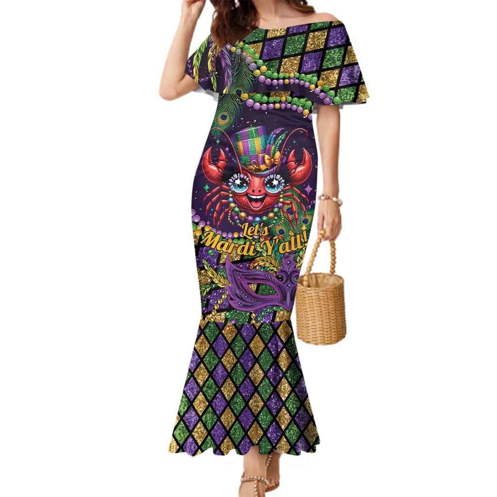 Mardi Gras Crawfish Family Matching Mermaid Dress and Hawaiian Shirt Let's Mardi Y'all - Wonder Print Shop