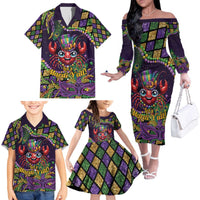 Mardi Gras Crawfish Family Matching Off The Shoulder Long Sleeve Dress and Hawaiian Shirt Let's Mardi Y'all - Wonder Print Shop