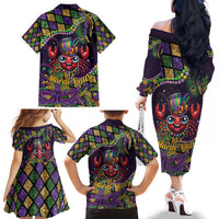 Mardi Gras Crawfish Family Matching Off The Shoulder Long Sleeve Dress and Hawaiian Shirt Let's Mardi Y'all - Wonder Print Shop