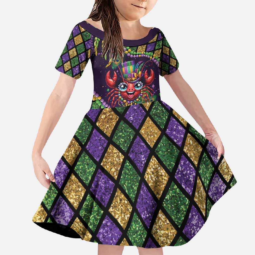 Mardi Gras Crawfish Family Matching Off Shoulder Maxi Dress and Hawaiian Shirt Let's Mardi Y'all - Wonder Print Shop