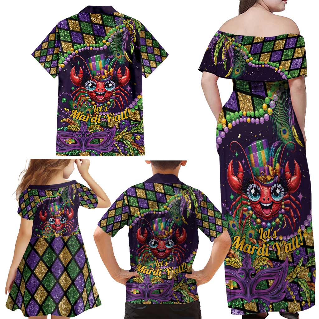 Mardi Gras Crawfish Family Matching Off Shoulder Maxi Dress and Hawaiian Shirt Let's Mardi Y'all - Wonder Print Shop