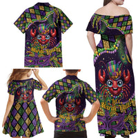 Mardi Gras Crawfish Family Matching Off Shoulder Maxi Dress and Hawaiian Shirt Let's Mardi Y'all - Wonder Print Shop