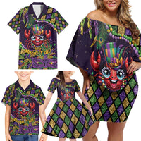 Mardi Gras Crawfish Family Matching Off Shoulder Short Dress and Hawaiian Shirt Let's Mardi Y'all - Wonder Print Shop