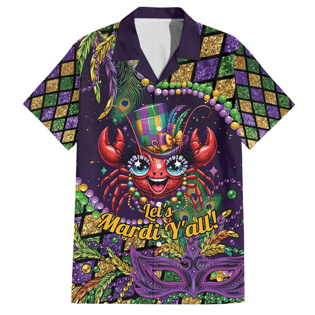 Mardi Gras Crawfish Family Matching Off Shoulder Short Dress and Hawaiian Shirt Let's Mardi Y'all - Wonder Print Shop