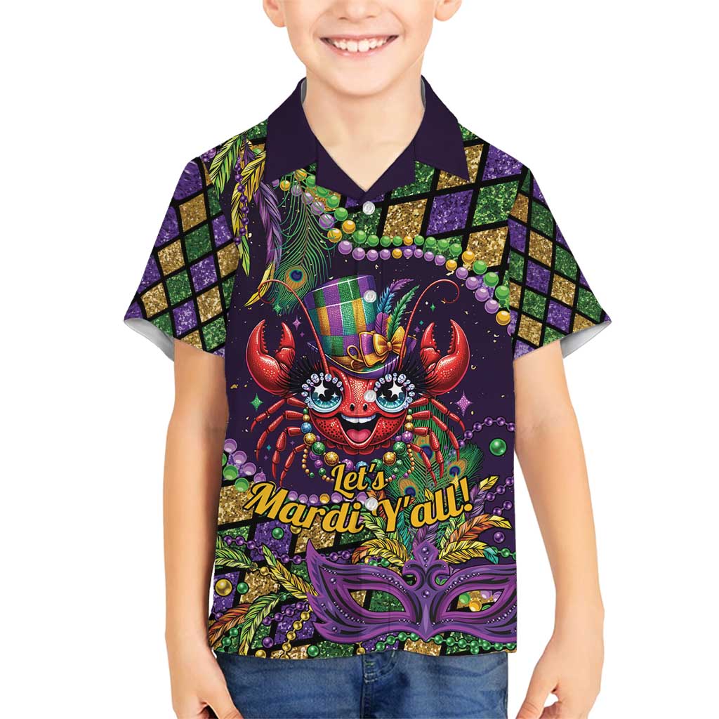 Mardi Gras Crawfish Family Matching Off Shoulder Short Dress and Hawaiian Shirt Let's Mardi Y'all - Wonder Print Shop