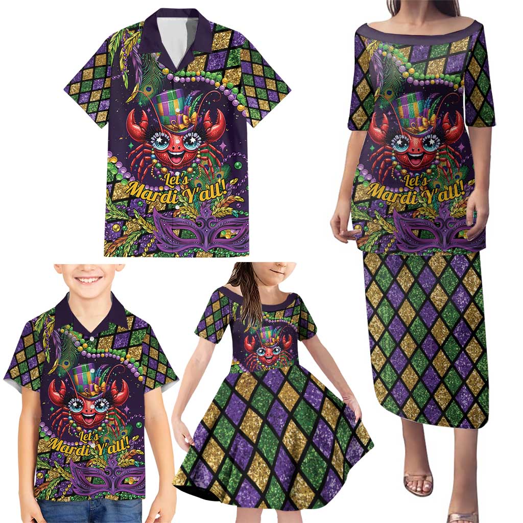 Mardi Gras Crawfish Family Matching Puletasi and Hawaiian Shirt Let's Mardi Y'all - Wonder Print Shop