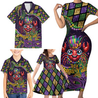 Mardi Gras Crawfish Family Matching Short Sleeve Bodycon Dress and Hawaiian Shirt Let's Mardi Y'all - Wonder Print Shop