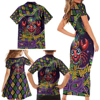 Mardi Gras Crawfish Family Matching Short Sleeve Bodycon Dress and Hawaiian Shirt Let's Mardi Y'all - Wonder Print Shop