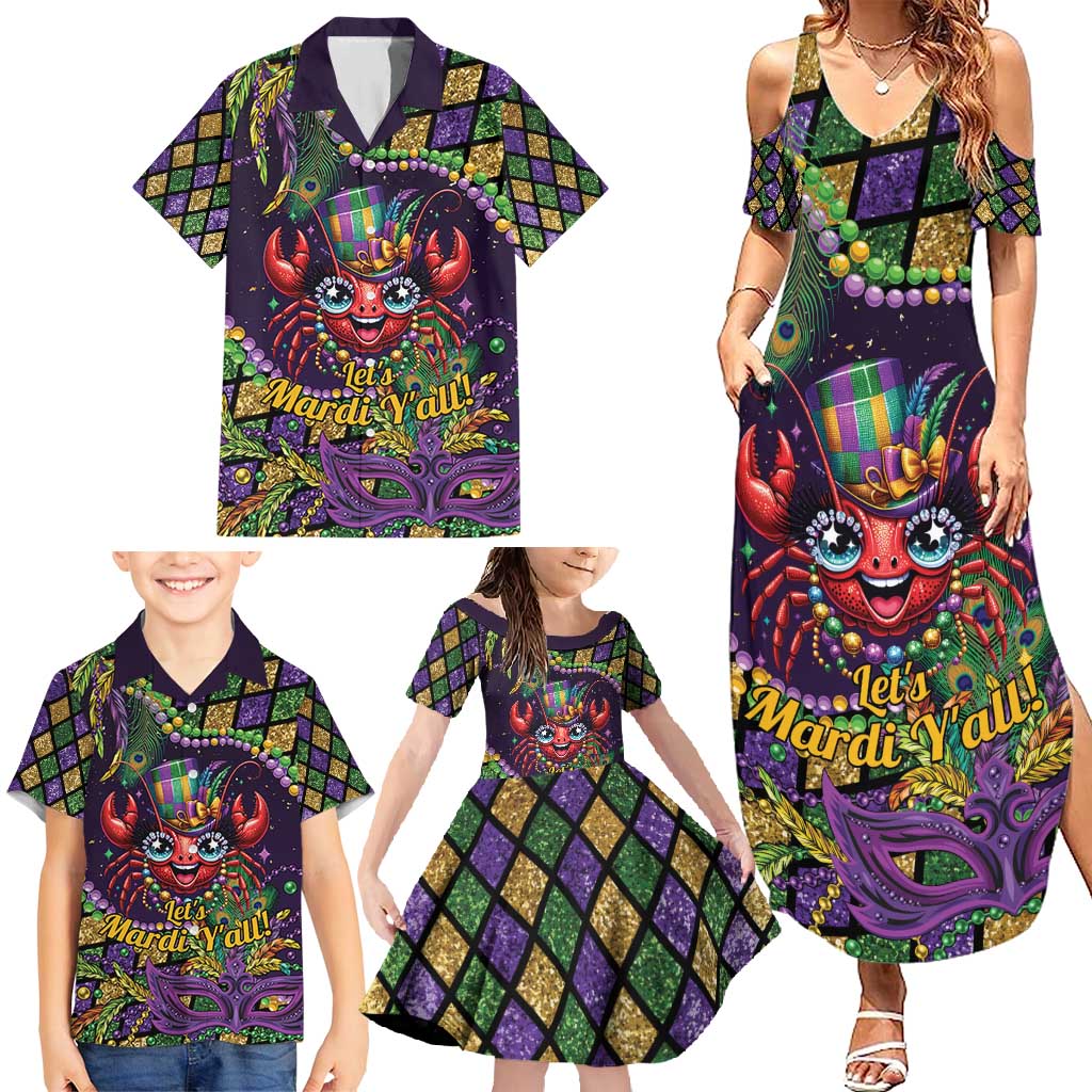 Mardi Gras Crawfish Family Matching Summer Maxi Dress and Hawaiian Shirt Let's Mardi Y'all - Wonder Print Shop