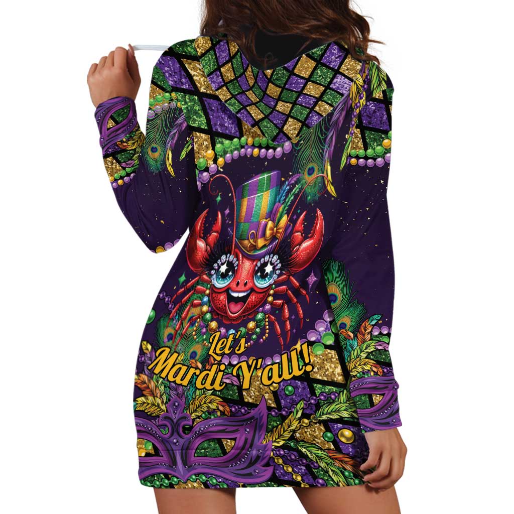 Mardi Gras Crawfish Hoodie Dress Let's Mardi Y'all - Wonder Print Shop
