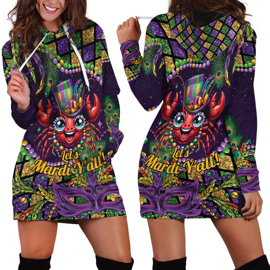 Mardi Gras Crawfish Hoodie Dress Let's Mardi Y'all - Wonder Print Shop