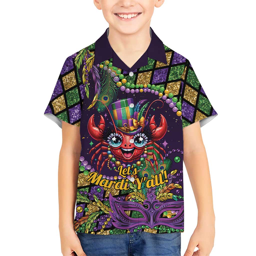 Mardi Gras Crawfish Kid Hawaiian Shirt Let's Mardi Y'all - Wonder Print Shop