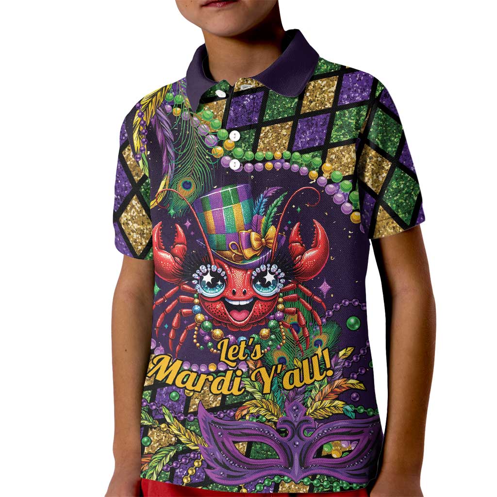 Mardi Gras Crawfish Kid Polo Shirt Let's Mardi Y'all - Wonder Print Shop