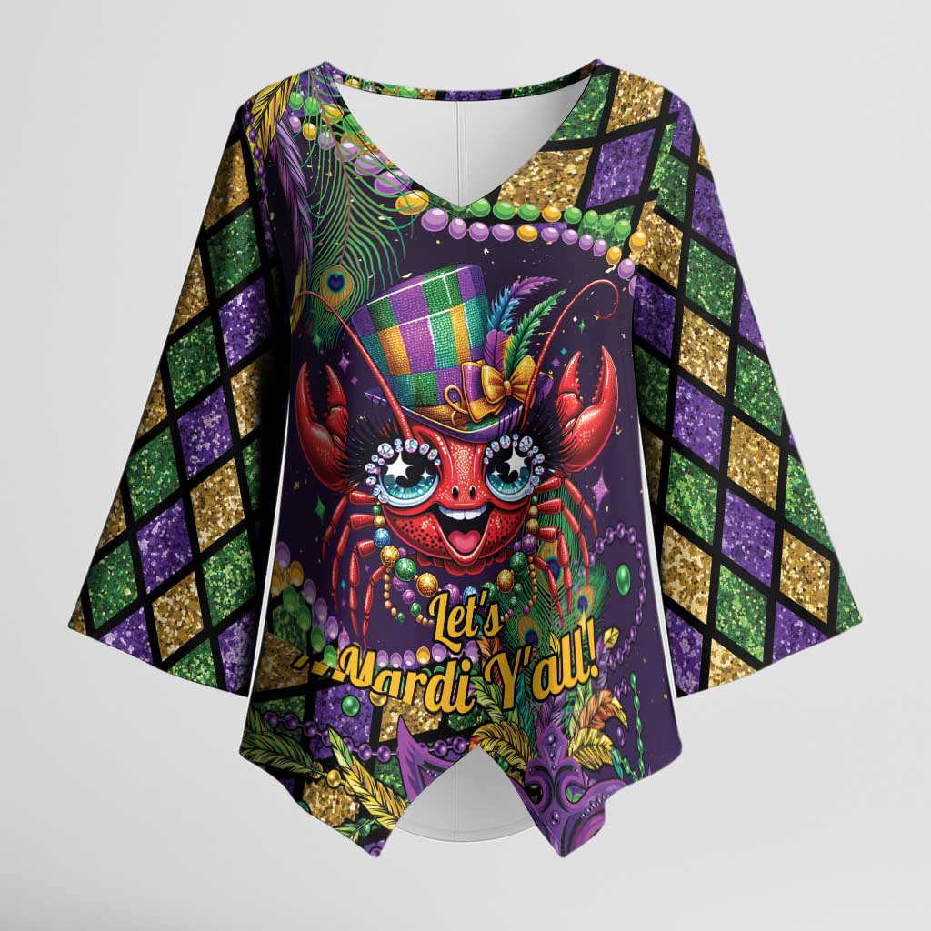 Mardi Gras Crawfish Kimono Sleeve Blouse Let's Mardi Y'all - Wonder Print Shop