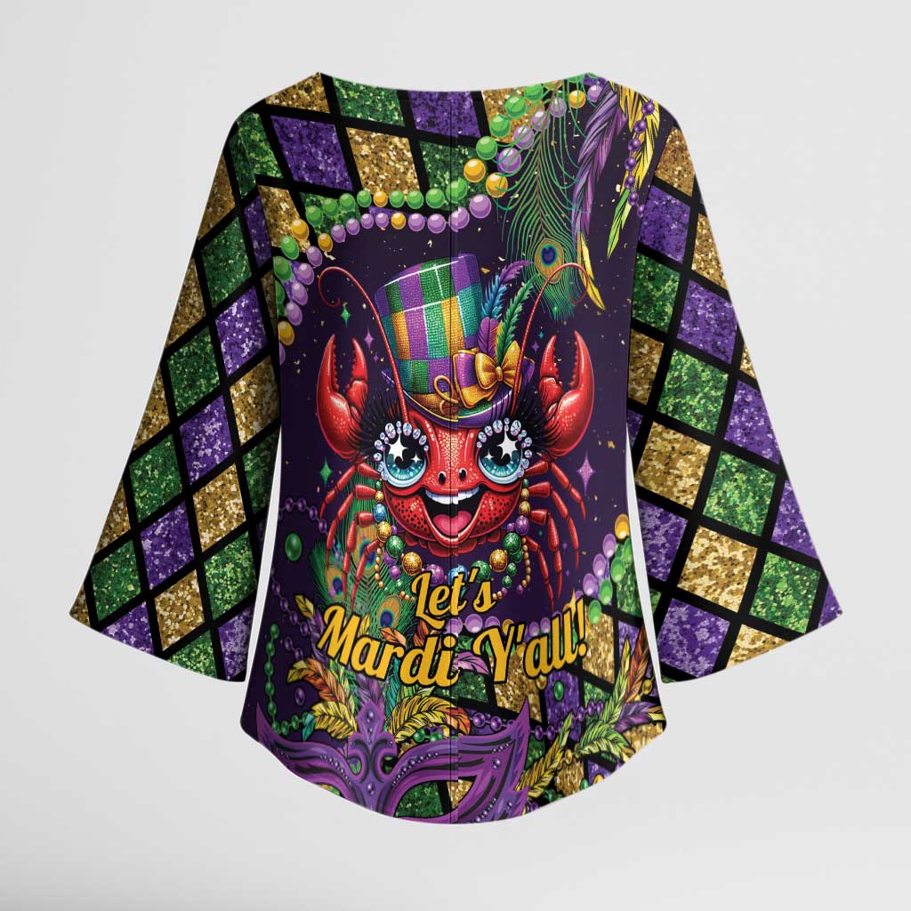 Mardi Gras Crawfish Kimono Sleeve Blouse Let's Mardi Y'all - Wonder Print Shop