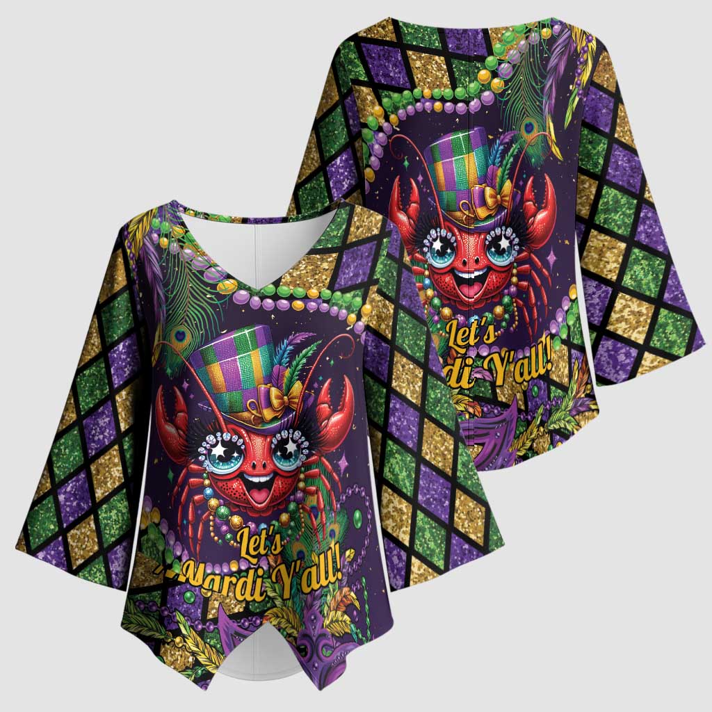 Mardi Gras Crawfish Kimono Sleeve Blouse Let's Mardi Y'all - Wonder Print Shop