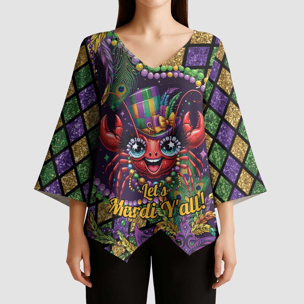 Mardi Gras Crawfish Kimono Sleeve Blouse Let's Mardi Y'all - Wonder Print Shop