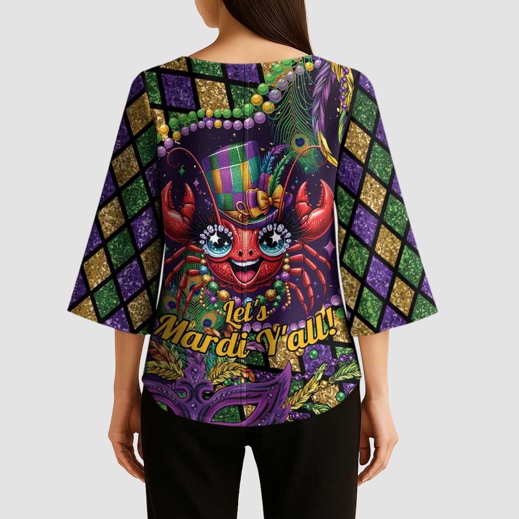 Mardi Gras Crawfish Kimono Sleeve Blouse Let's Mardi Y'all - Wonder Print Shop