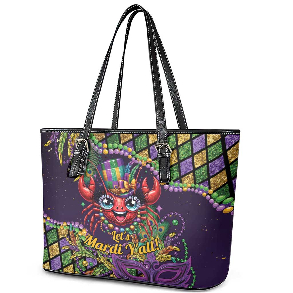 Mardi Gras Crawfish Leather Tote Bag Let's Mardi Y'all - Wonder Print Shop