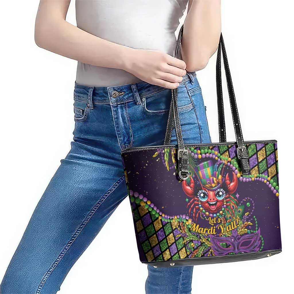 Mardi Gras Crawfish Leather Tote Bag Let's Mardi Y'all - Wonder Print Shop