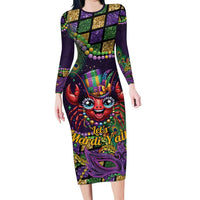 Mardi Gras Crawfish Long Sleeve Bodycon Dress Let's Mardi Y'all - Wonder Print Shop
