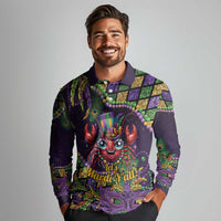 Mardi Gras Crawfish Long Sleeve Polo Shirt Let's Mardi Y'all - Wonder Print Shop