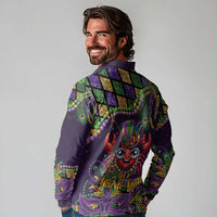 Mardi Gras Crawfish Long Sleeve Polo Shirt Let's Mardi Y'all - Wonder Print Shop