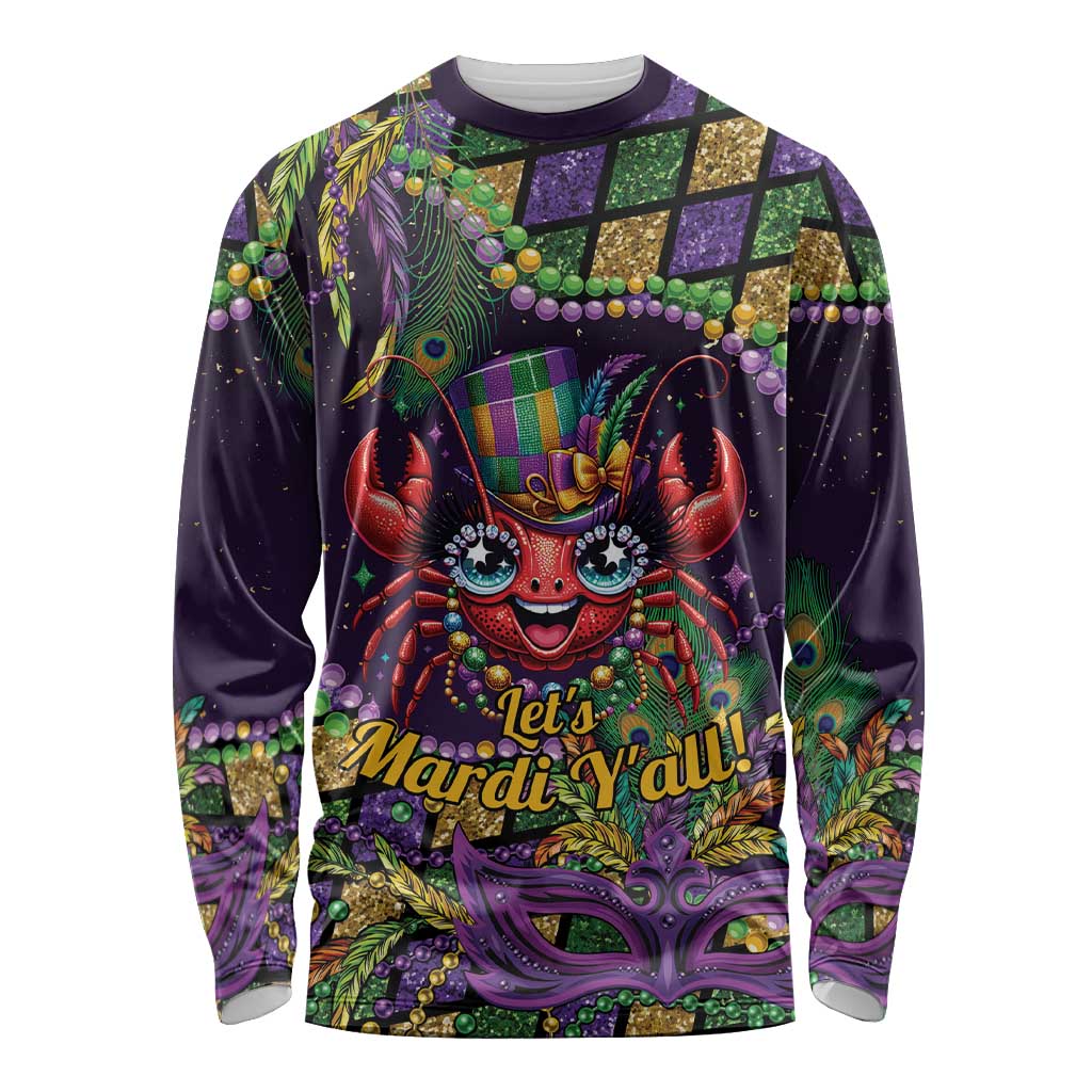 Mardi Gras Crawfish Long Sleeve Shirt Let's Mardi Y'all - Wonder Print Shop