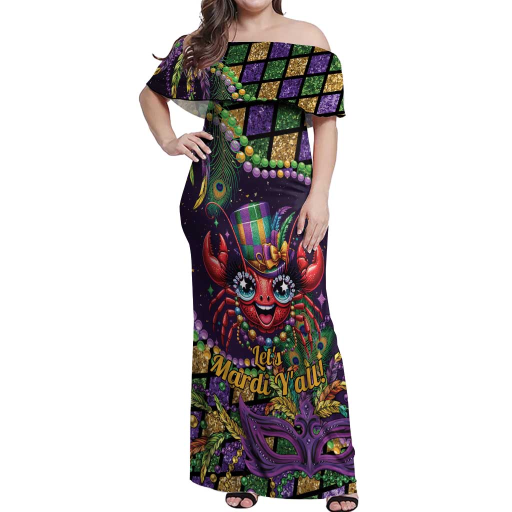 Mardi Gras Crawfish Off Shoulder Maxi Dress Let's Mardi Y'all - Wonder Print Shop