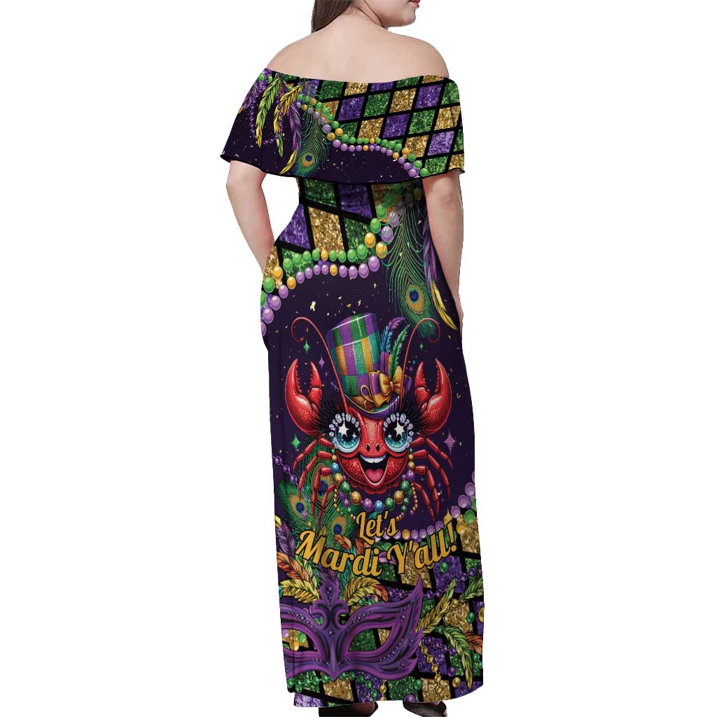 Mardi Gras Crawfish Off Shoulder Maxi Dress Let's Mardi Y'all - Wonder Print Shop