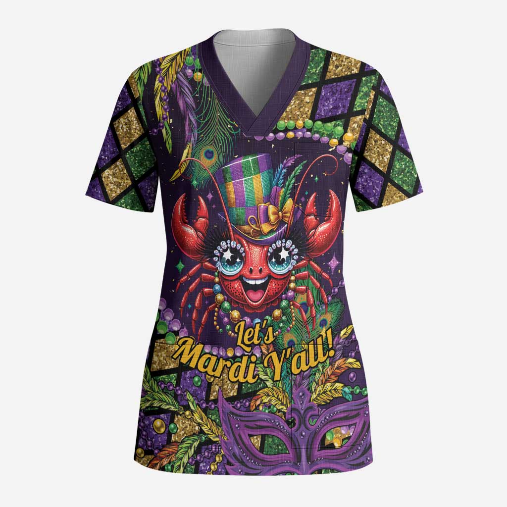 Mardi Gras Crawfish Scrub Top Let's Mardi Y'all - Wonder Print Shop