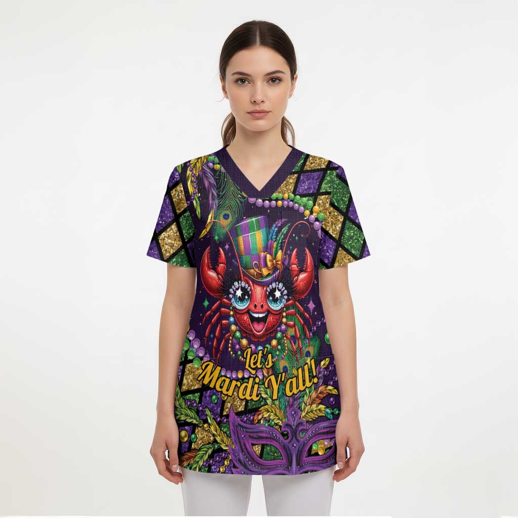 Mardi Gras Crawfish Scrub Top Let's Mardi Y'all - Wonder Print Shop