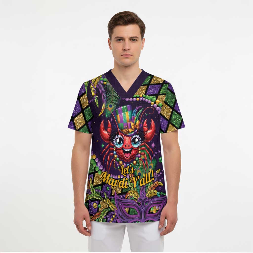 Mardi Gras Crawfish Scrub Top Let's Mardi Y'all - Wonder Print Shop