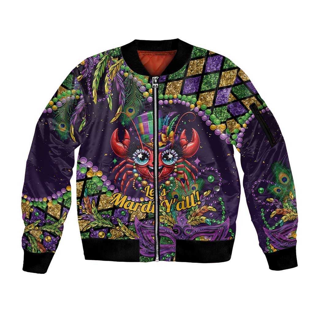 Mardi Gras Crawfish Sleeve Zip Bomber Jacket Let's Mardi Y'all - Wonder Print Shop