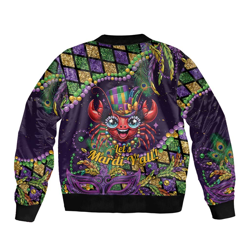Mardi Gras Crawfish Sleeve Zip Bomber Jacket Let's Mardi Y'all - Wonder Print Shop