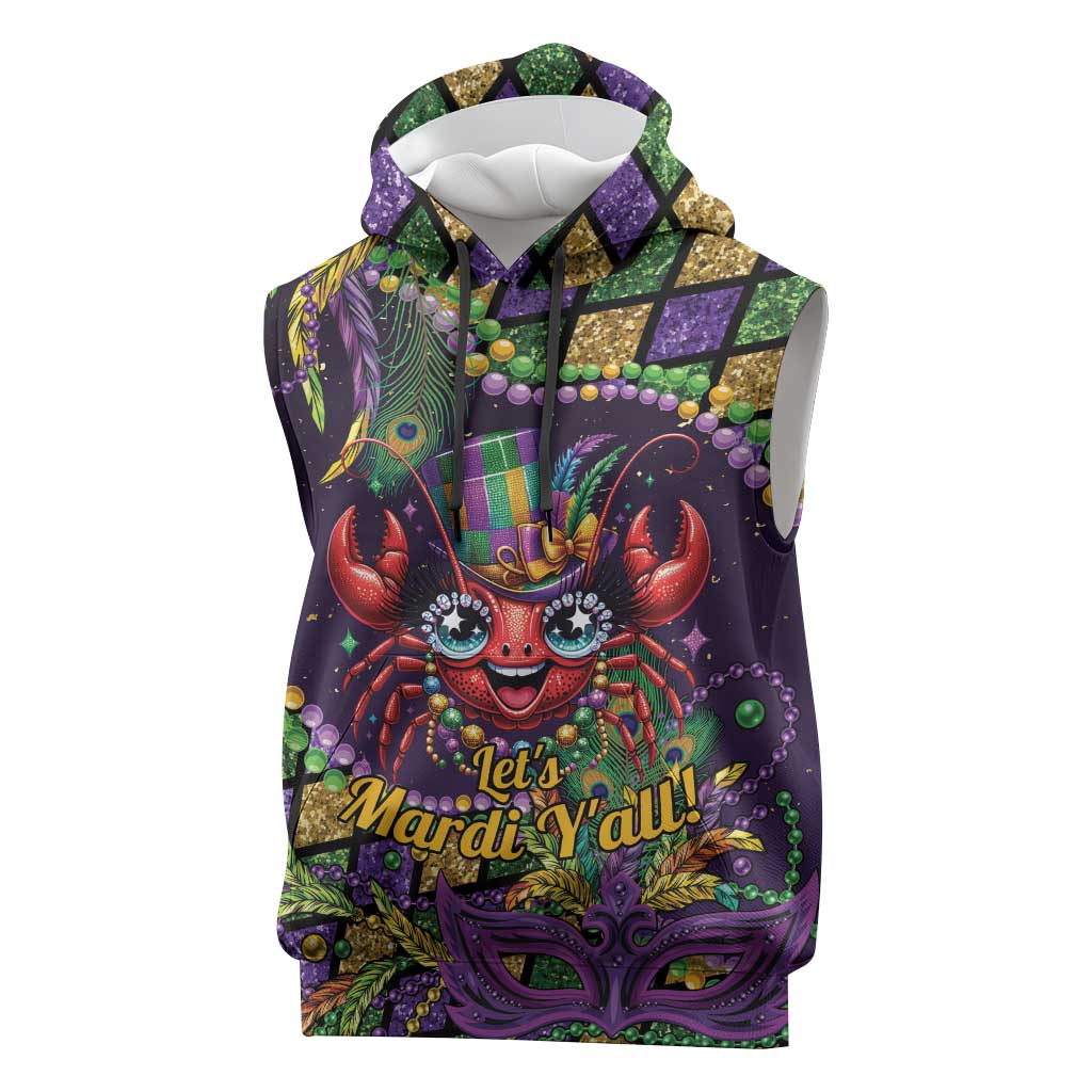 Mardi Gras Crawfish Sleeveless Hoodie Let's Mardi Y'all - Wonder Print Shop