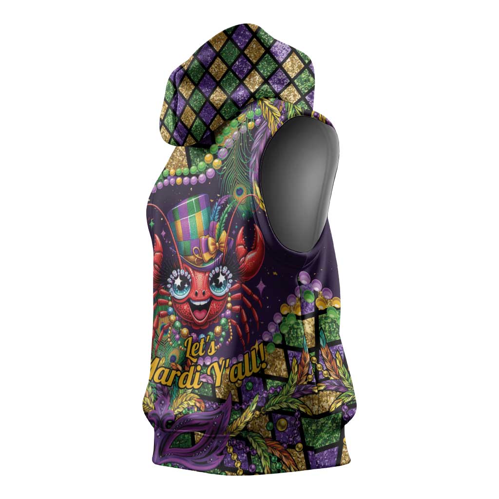 Mardi Gras Crawfish Sleeveless Hoodie Let's Mardi Y'all - Wonder Print Shop