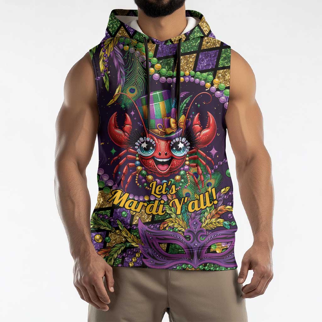 Mardi Gras Crawfish Sleeveless Hoodie Let's Mardi Y'all - Wonder Print Shop