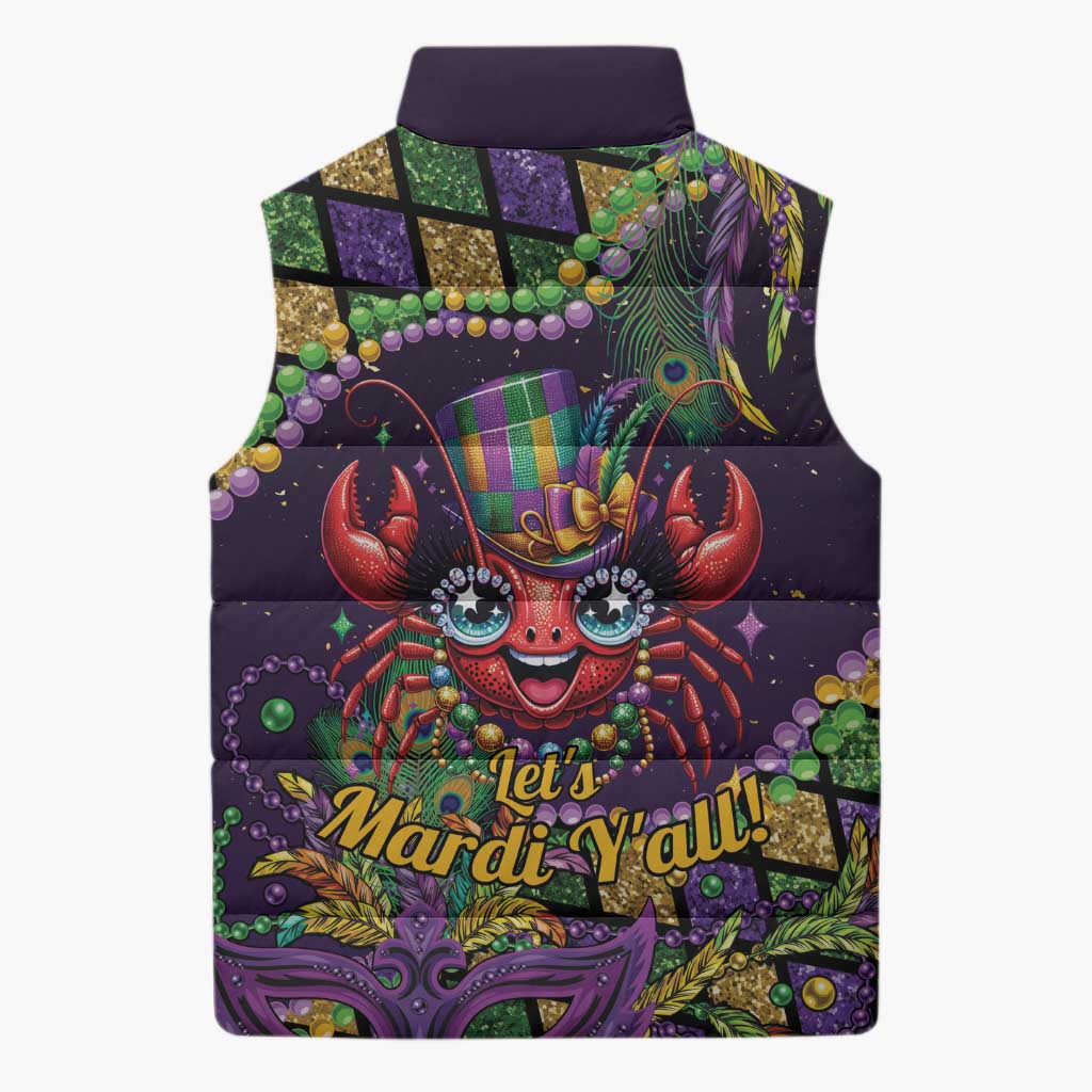 Mardi Gras Crawfish Sleeveless Puffer Jacket Let's Mardi Y'all - Wonder Print Shop