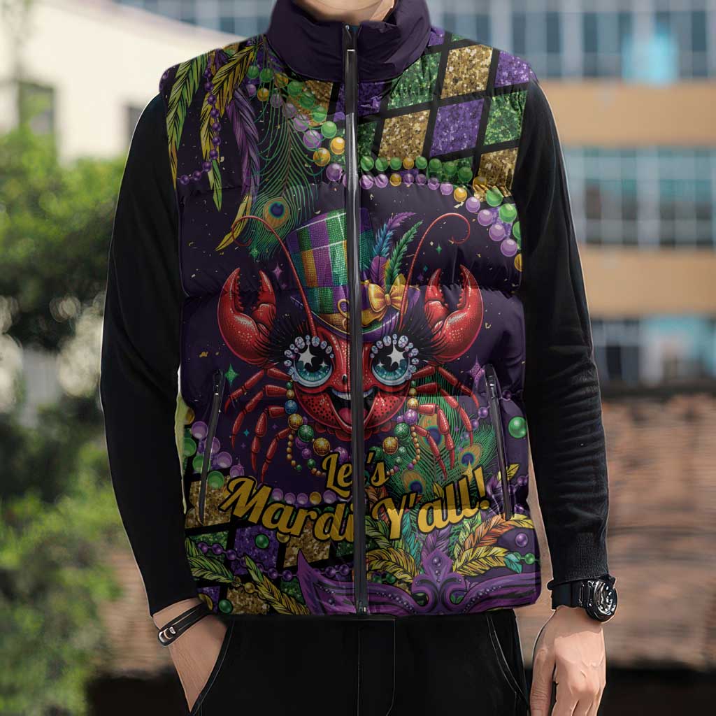 Mardi Gras Crawfish Sleeveless Puffer Jacket Let's Mardi Y'all - Wonder Print Shop