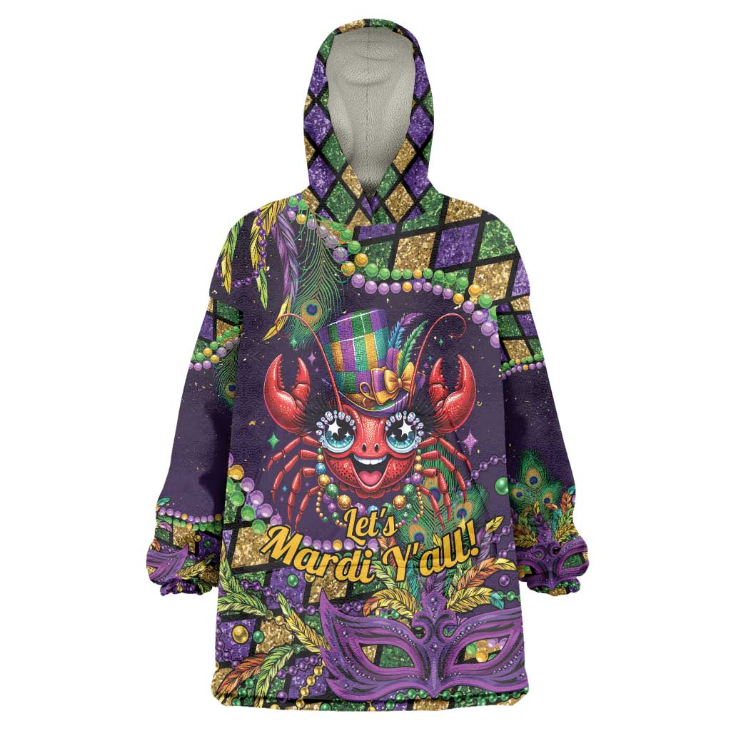 Mardi Gras Crawfish Wearable Blanket Hoodie Let's Mardi Y'all - Wonder Print Shop