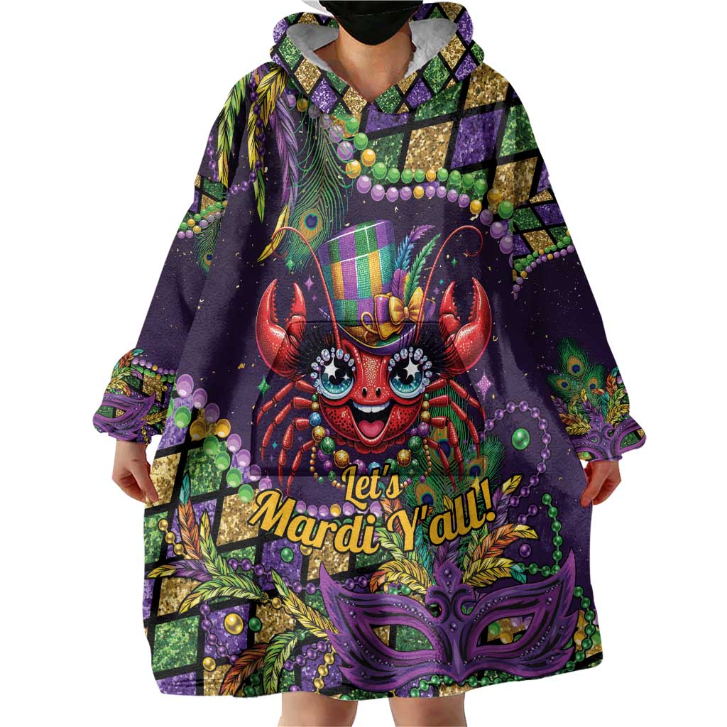 Mardi Gras Crawfish Wearable Blanket Hoodie Let's Mardi Y'all - Wonder Print Shop