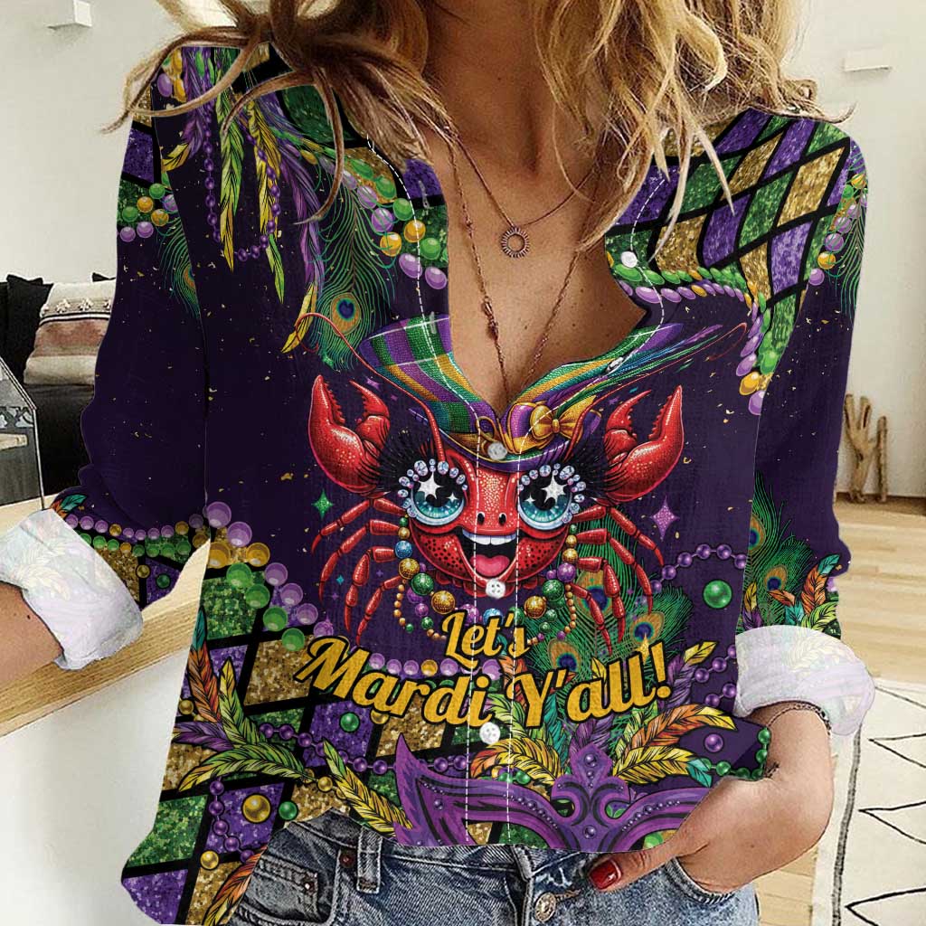 Mardi Gras Crawfish Women Casual Shirt Let's Mardi Y'all - Wonder Print Shop