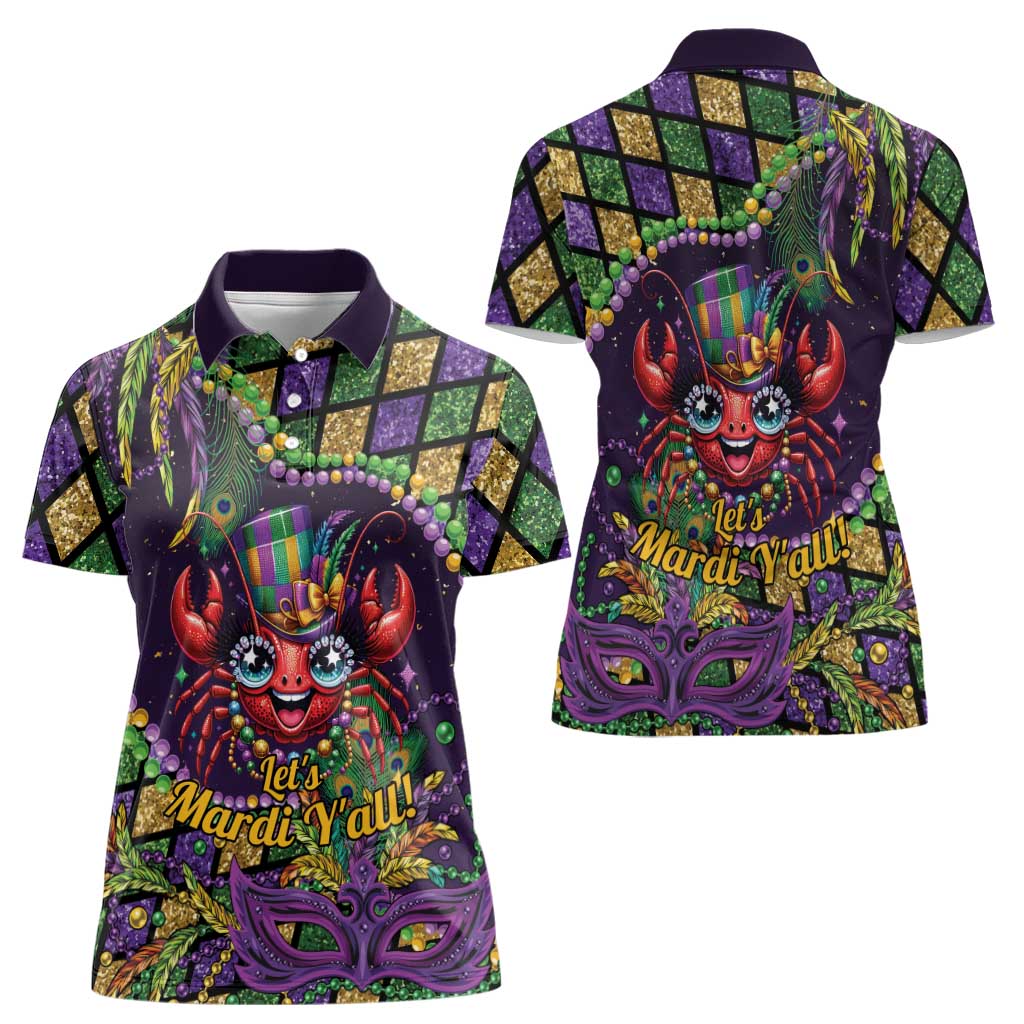 Mardi Gras Crawfish Women Polo Shirt Let's Mardi Y'all - Wonder Print Shop