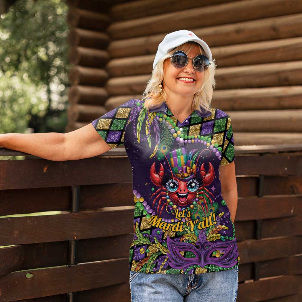 Mardi Gras Crawfish Women Polo Shirt Let's Mardi Y'all - Wonder Print Shop