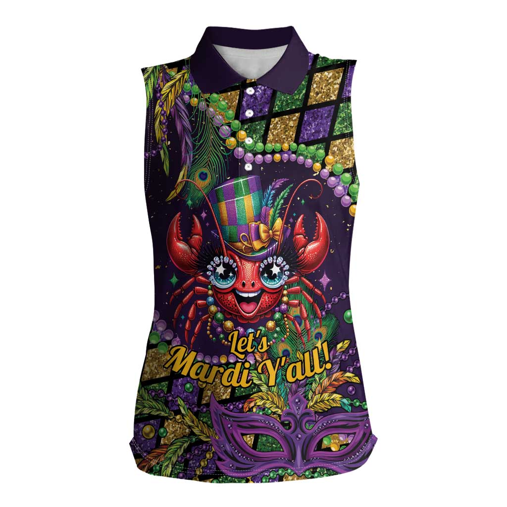 Mardi Gras Crawfish Women Sleeveless Polo Shirt Let's Mardi Y'all - Wonder Print Shop