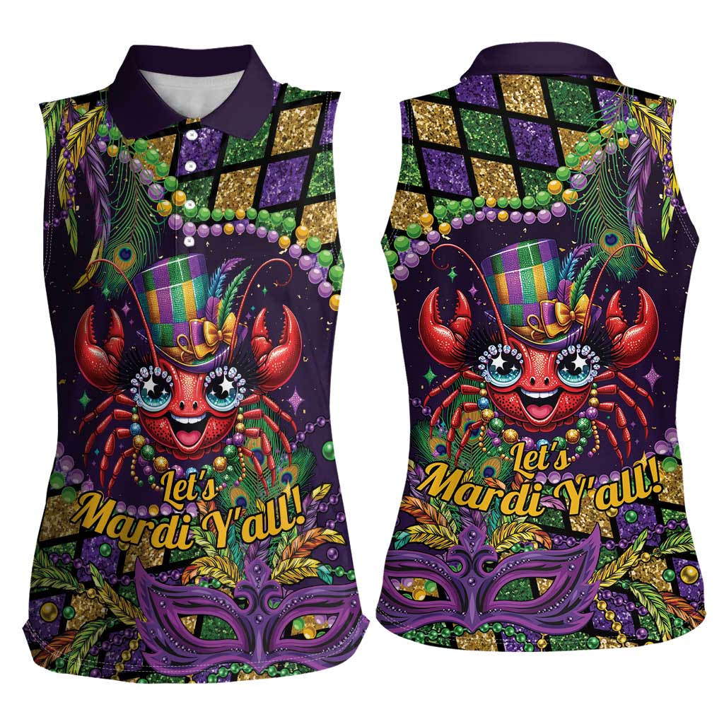 Mardi Gras Crawfish Women Sleeveless Polo Shirt Let's Mardi Y'all - Wonder Print Shop