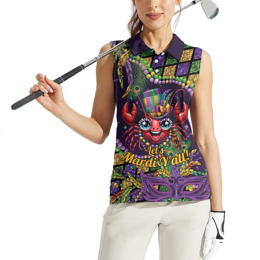 Mardi Gras Crawfish Women Sleeveless Polo Shirt Let's Mardi Y'all - Wonder Print Shop