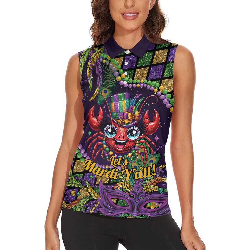 Mardi Gras Crawfish Women Sleeveless Polo Shirt Let's Mardi Y'all - Wonder Print Shop