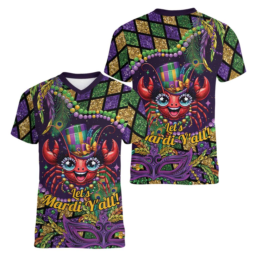 Mardi Gras Crawfish Women V-Neck T-Shirt Let's Mardi Y'all - Wonder Print Shop